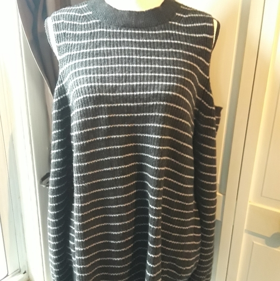 Wool Cashmere Cold Shoulder Striped Sweater Size 1X - Picture 6 of 9